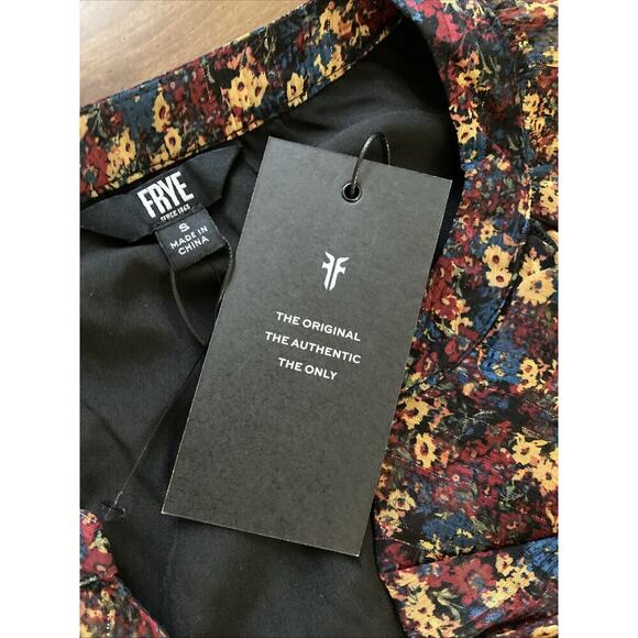 Frye Women’s Floral Button Up Blouse Sz S New Ruffle Western Peasant Red Gold - Picture 7 of 9